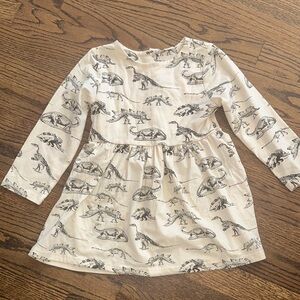 Dinosaur Print Kids Dress - Cream